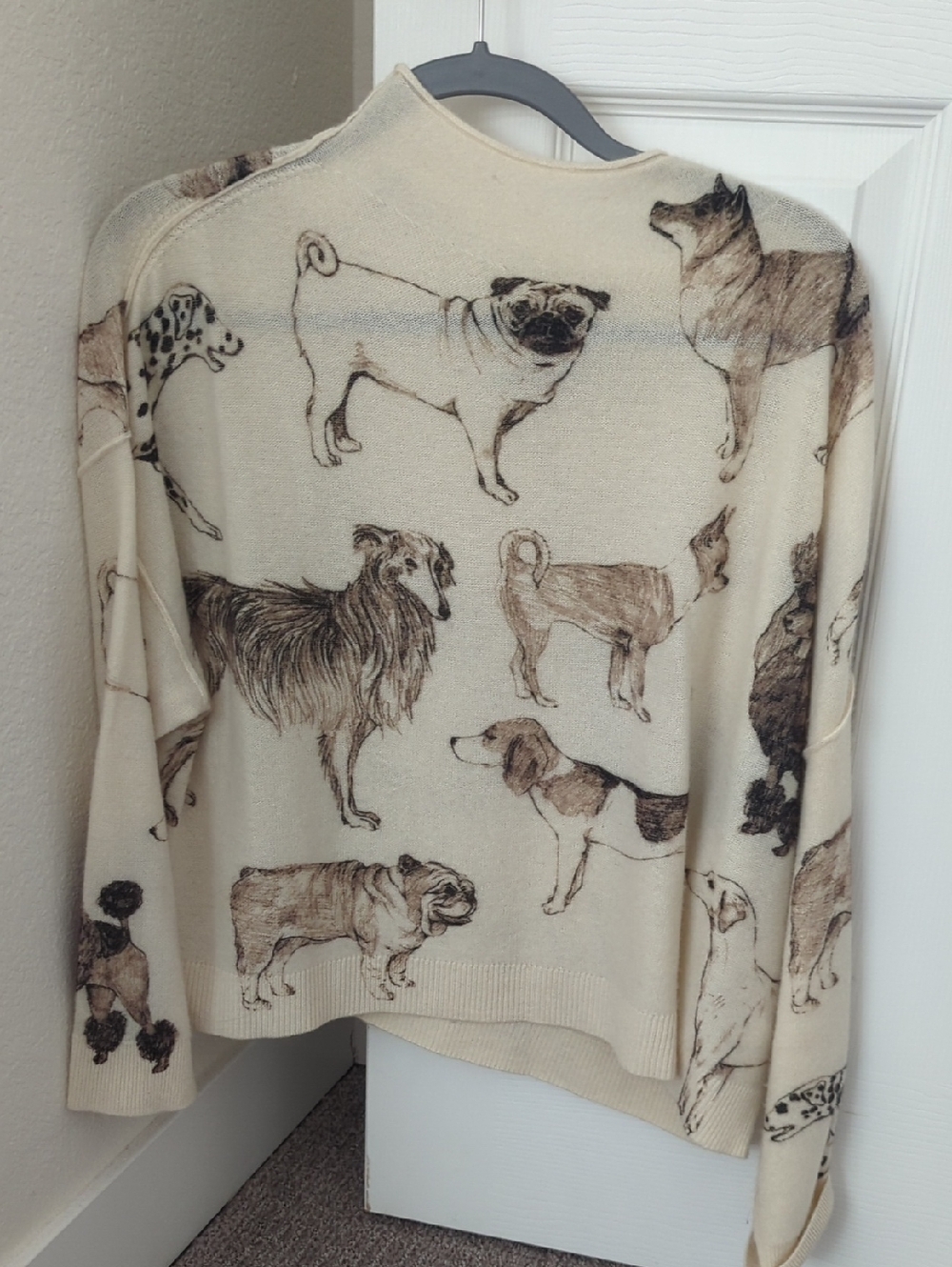Anthropologie Cream Dog Print Sweater